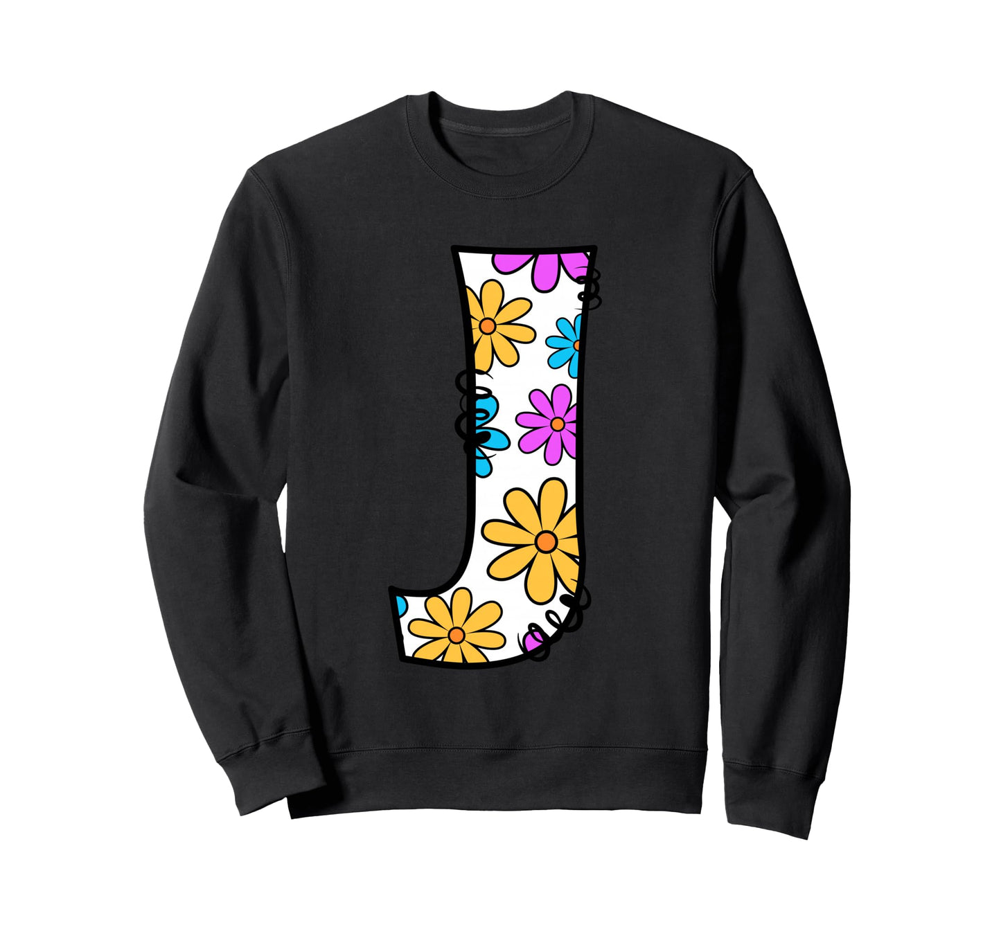 Letter J Daisy Floral Alphabet Sweatshirt - Fun Novelty Design for Adults - T-Shirt, Sweatshirt, Hoodie