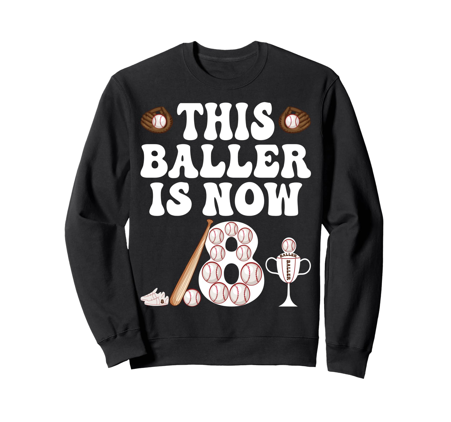 Baseball Themed 8Th Birthday This Sweatshirt - Custom Art Print Men Women - T-Shirt, Sweatshirt, Hoodie