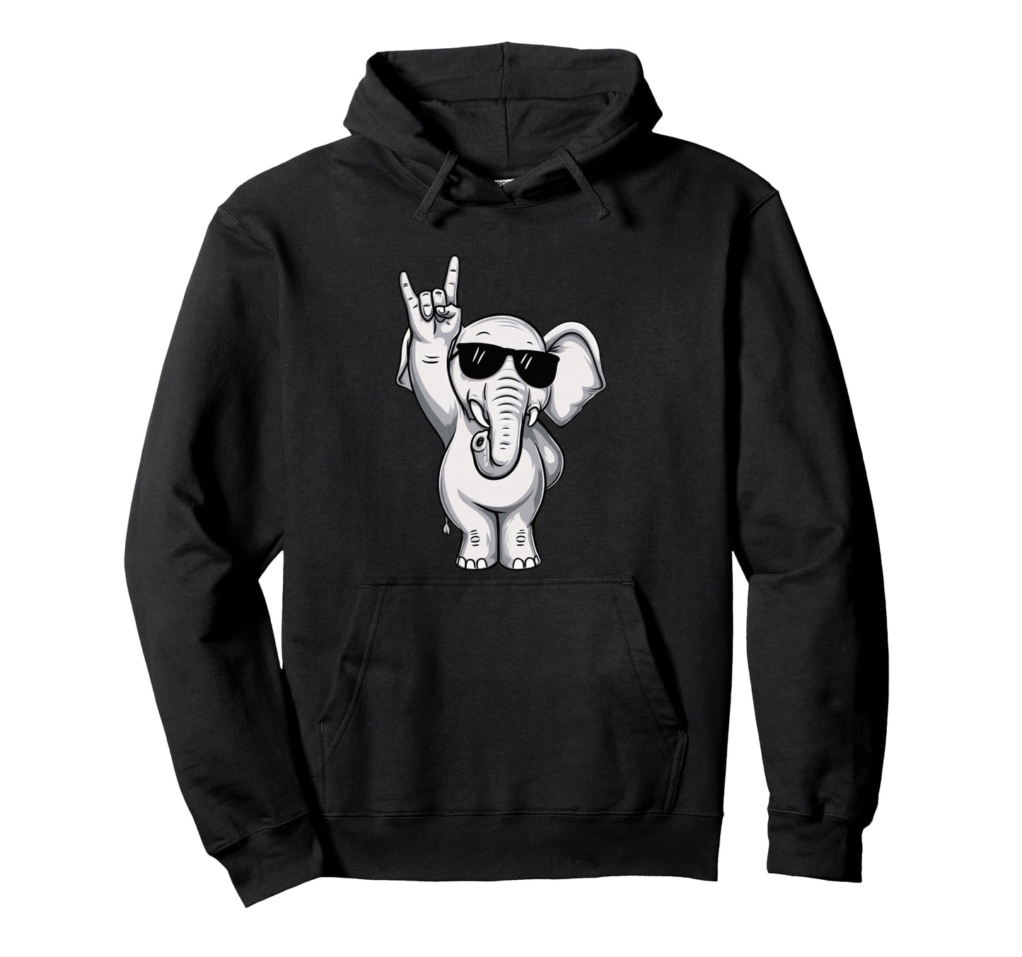 Cartoon Elephant Rock Hand Sign Punk Hoodie - Minimalist Print Men Women - T-Shirt, Sweatshirt, Hoodie