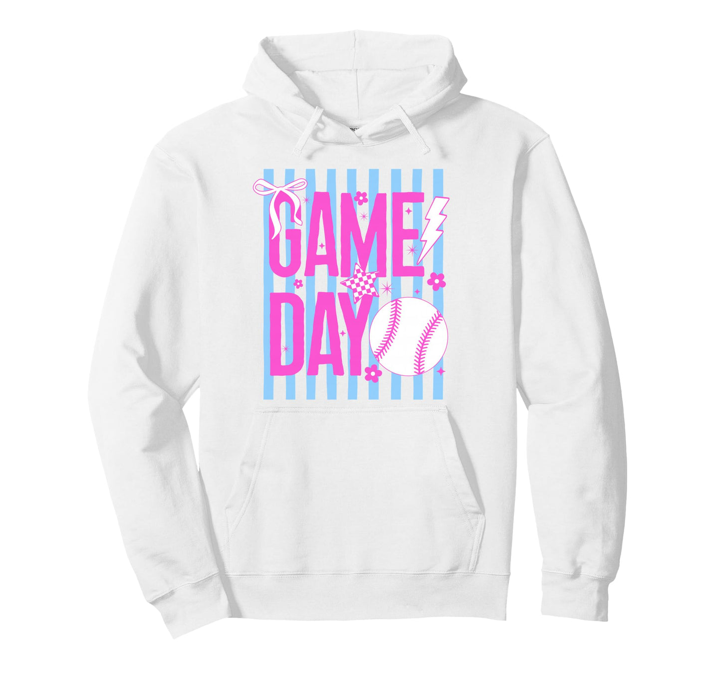 Game Day Baseball Mom Striped Bow Hoodie - Custom Art Print for Adults - T-Shirt, Sweatshirt, Hoodie