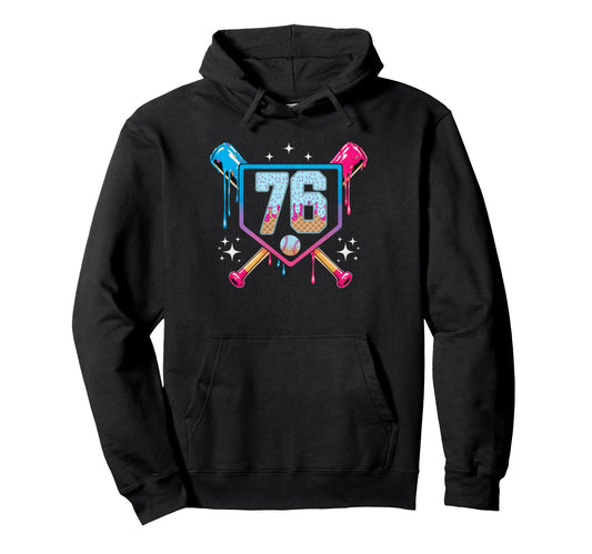 Baseball 76 Year Old Ice Cream Drip Hoodie - Casual Everyday Wear Unisex - T-Shirt, Sweatshirt, Hoodie