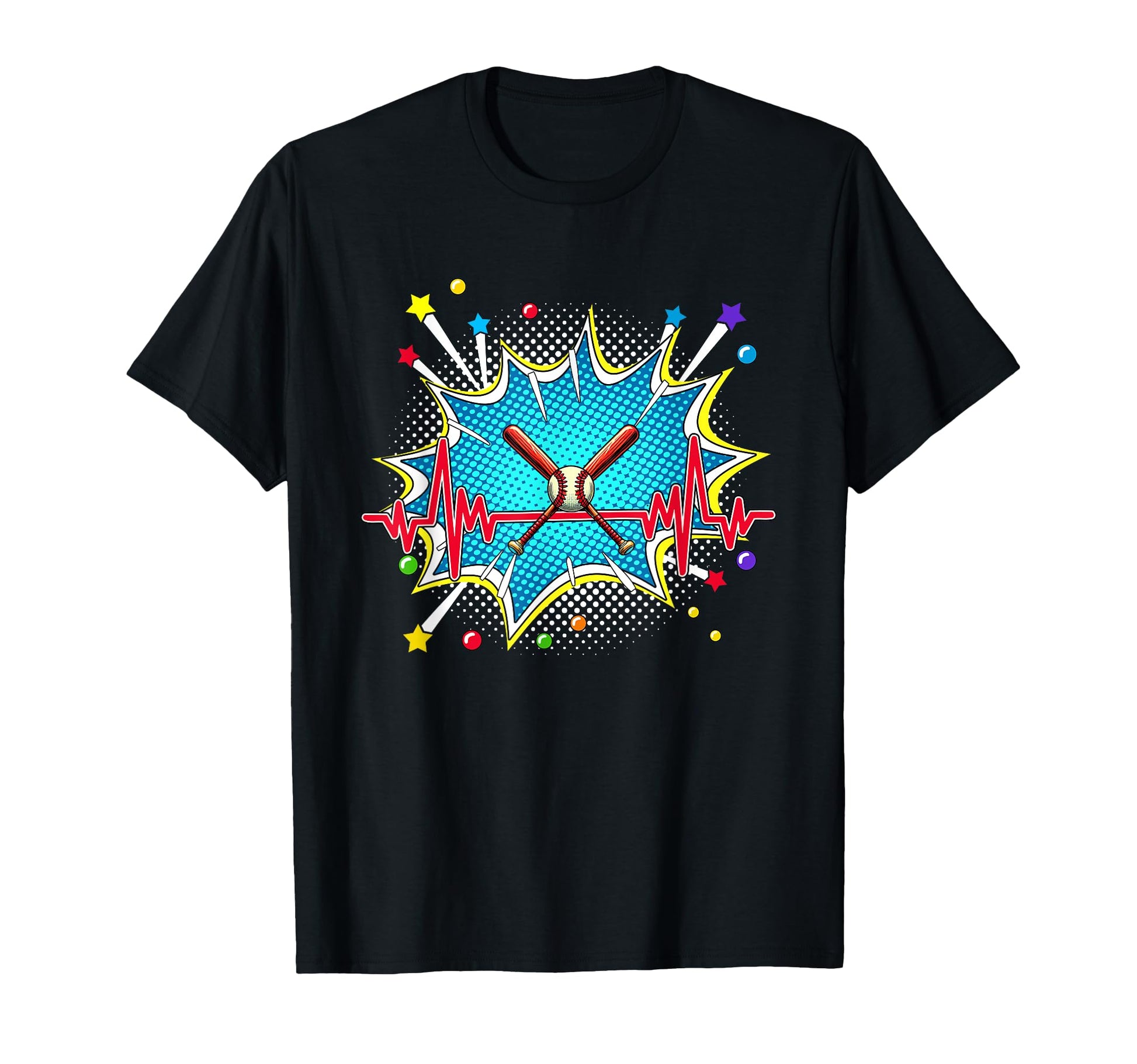 Baseball Pop Art Comic Heartbeat T-Shirt - Aesthetic Graphic Unisex - T-Shirt, Sweatshirt, Hoodie