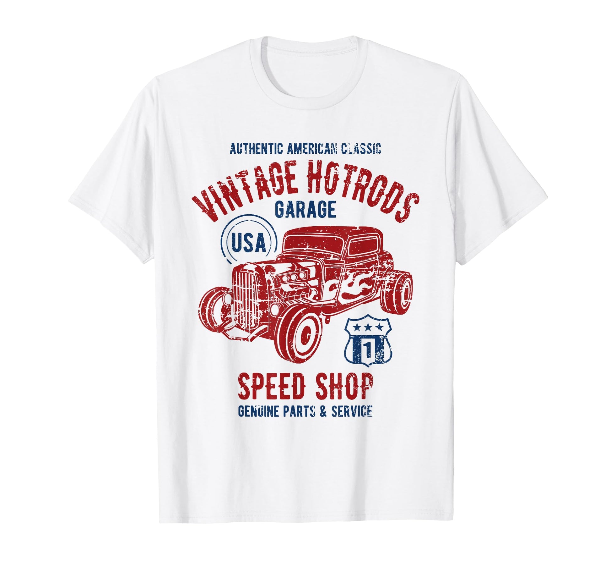 Speed Shop Hotrod Car Distressed T-Shirt - Minimalist Print Men Women - T-Shirt, Sweatshirt, Hoodie