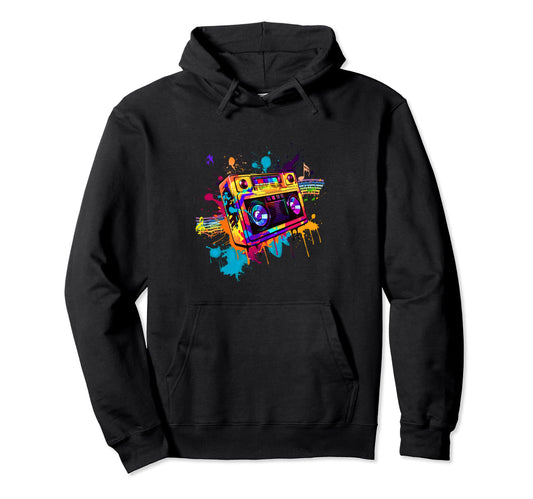 80S 1980S Splash Drip Art Boom Box Music Hoodie - Graphic Print Unisex - T-Shirt, Sweatshirt, Hoodie