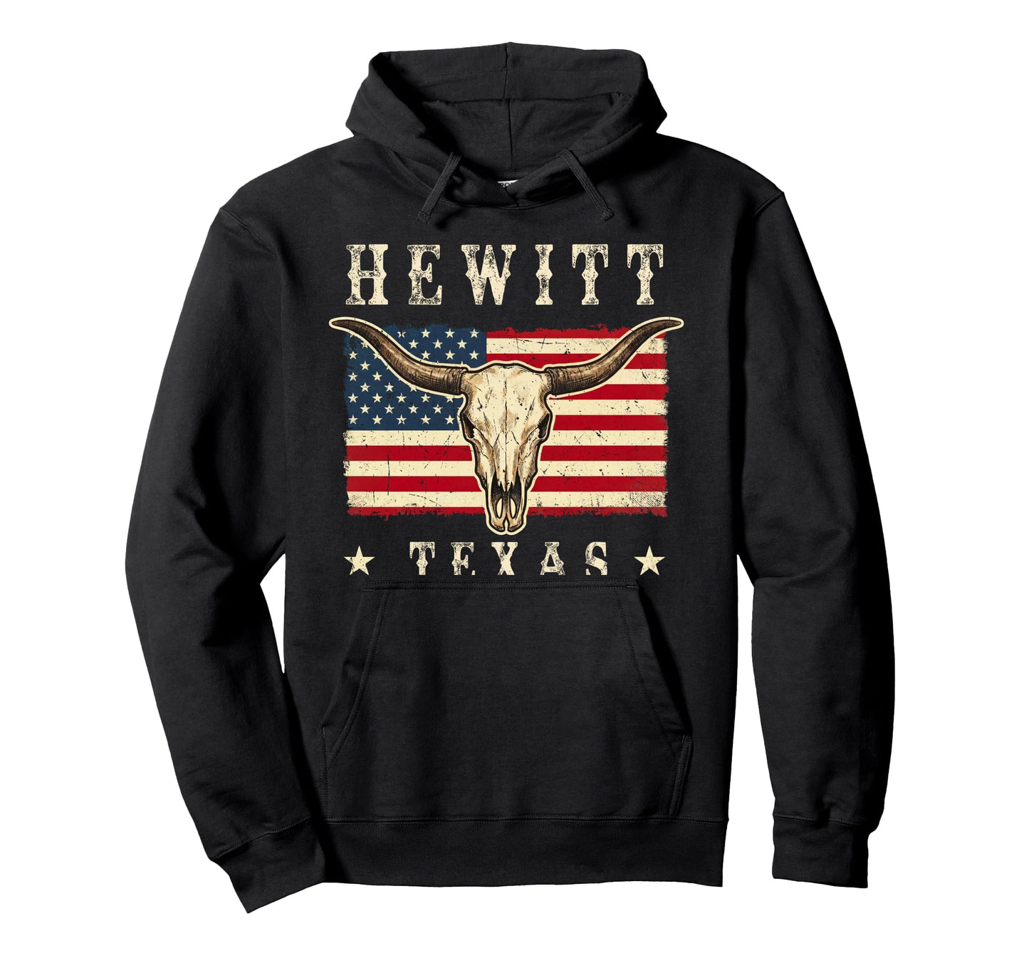 Hewitt Texas Western Patriotic Skull Hoodie - Trendy Graphic Unisex - T-Shirt, Sweatshirt, Hoodie
