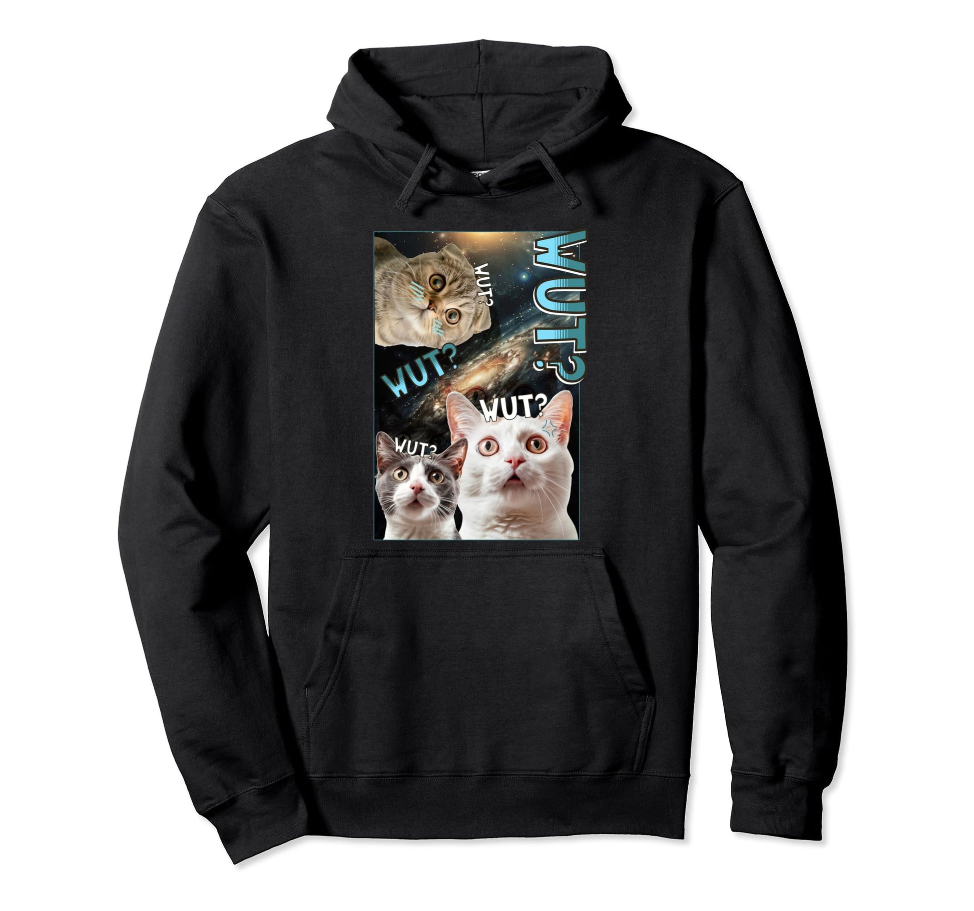 Funny Cat Wut Meme Face Galaxy Hoodie - Casual Everyday Wear Men Women - T-Shirt, Sweatshirt, Hoodie