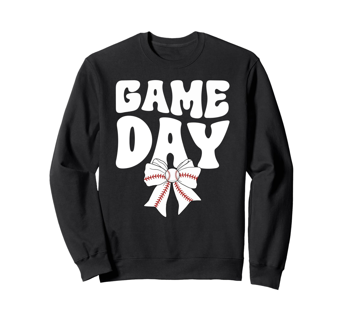 Groovy Baseball Game Day Bow Game Sweatshirt - Custom Art Print for Adults - T-Shirt, Sweatshirt, Hoodie