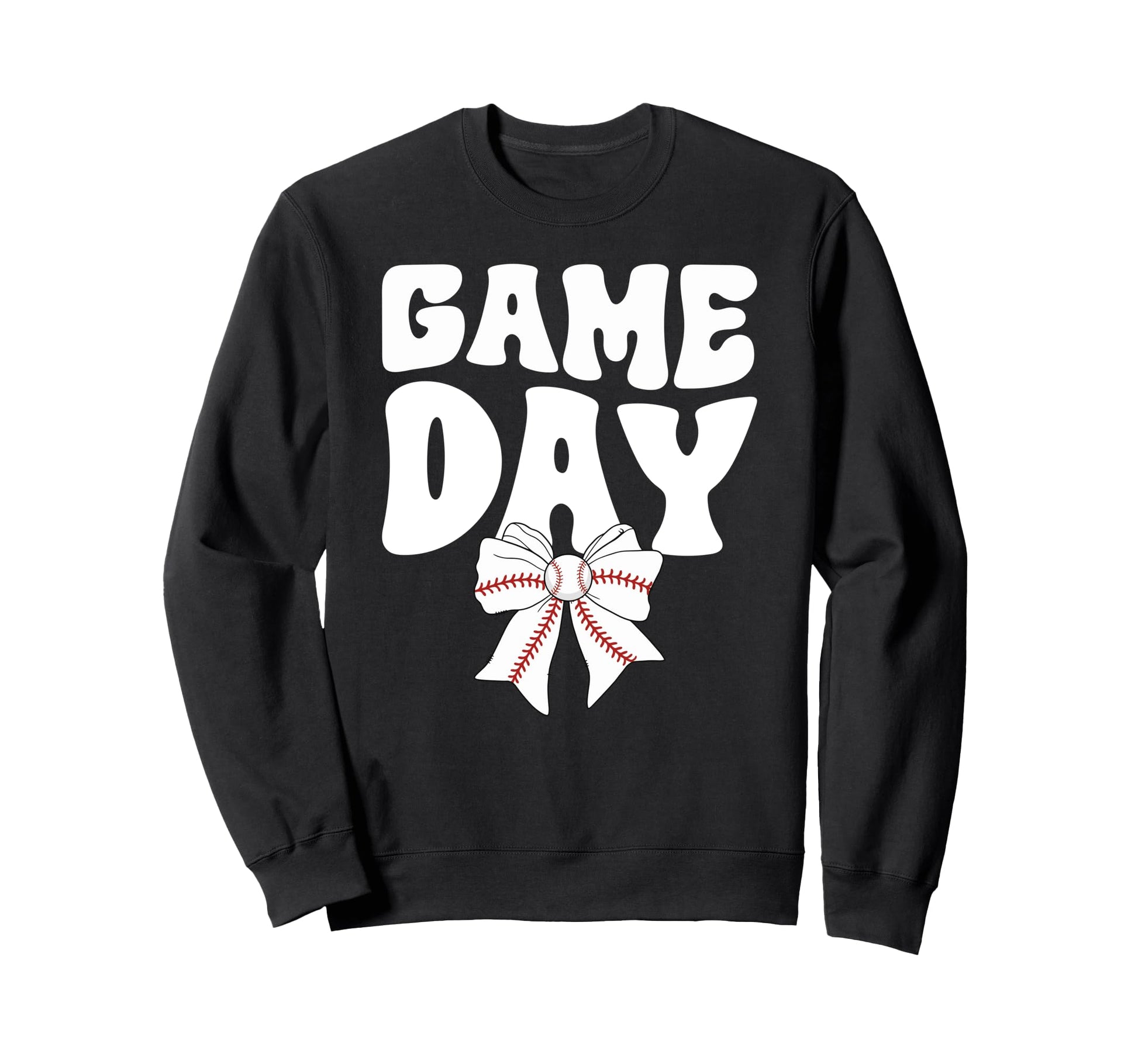Groovy Baseball Game Day Bow Game Sweatshirt - Custom Art Print for Adults - T-Shirt, Sweatshirt, Hoodie