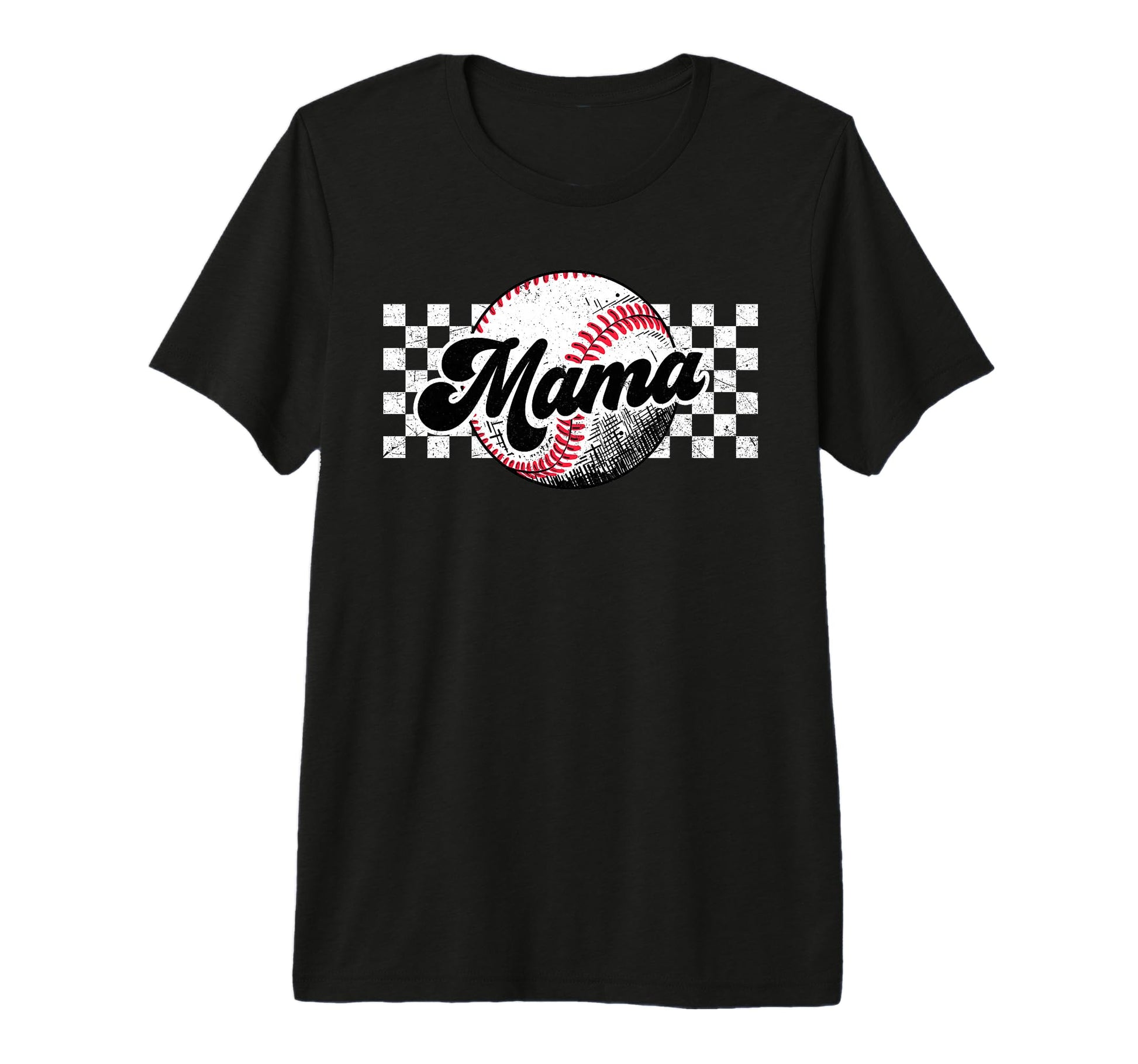 Baseball Mama T Ball Mom Checkered T-Shirt - Aesthetic Graphic Men Women - T-Shirt, Sweatshirt, Hoodie