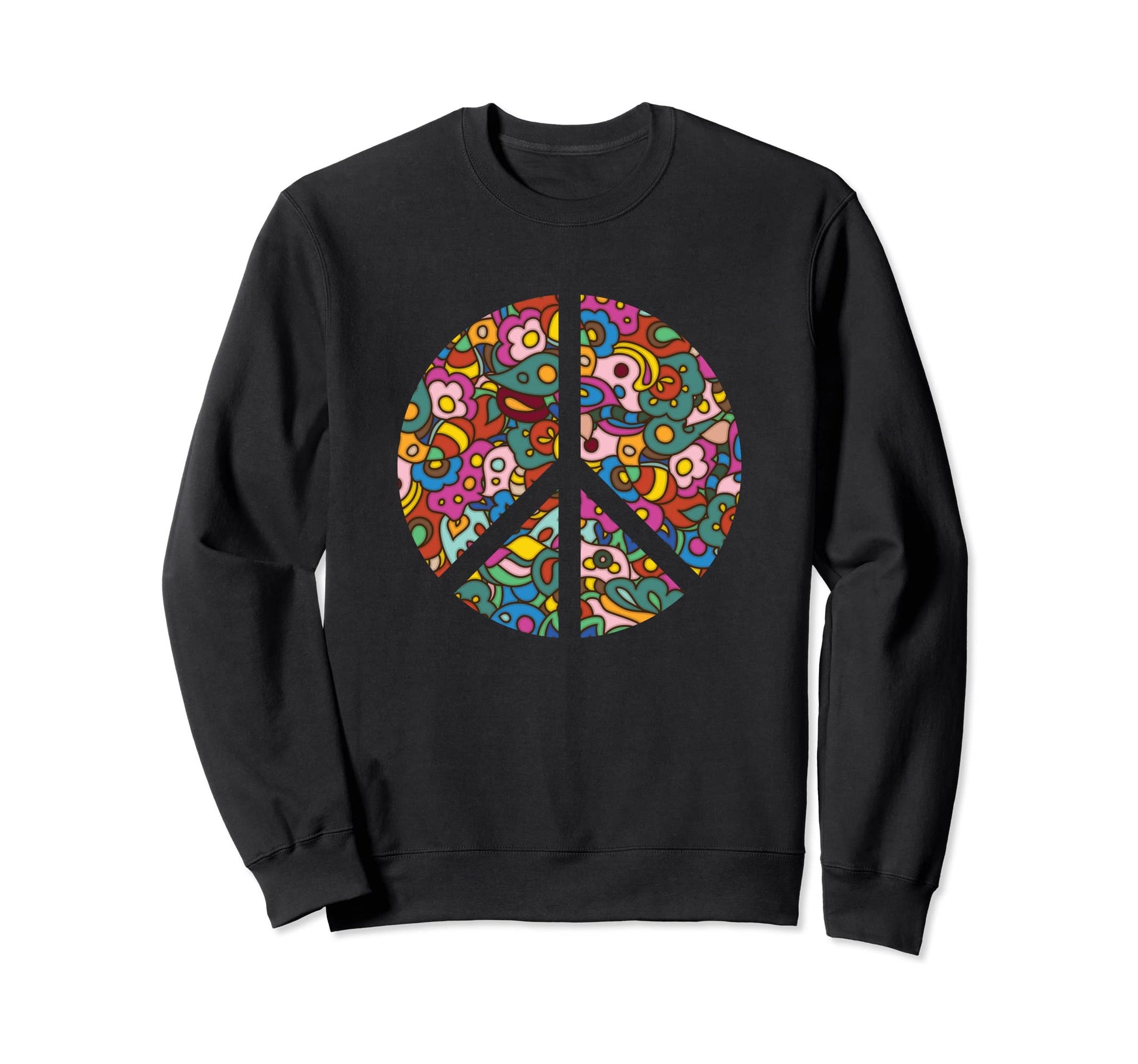Psychedelic Peace Sign 70S Rainbow Sweatshirt - Fun Novelty Design Unisex - T-Shirt, Sweatshirt, Hoodie