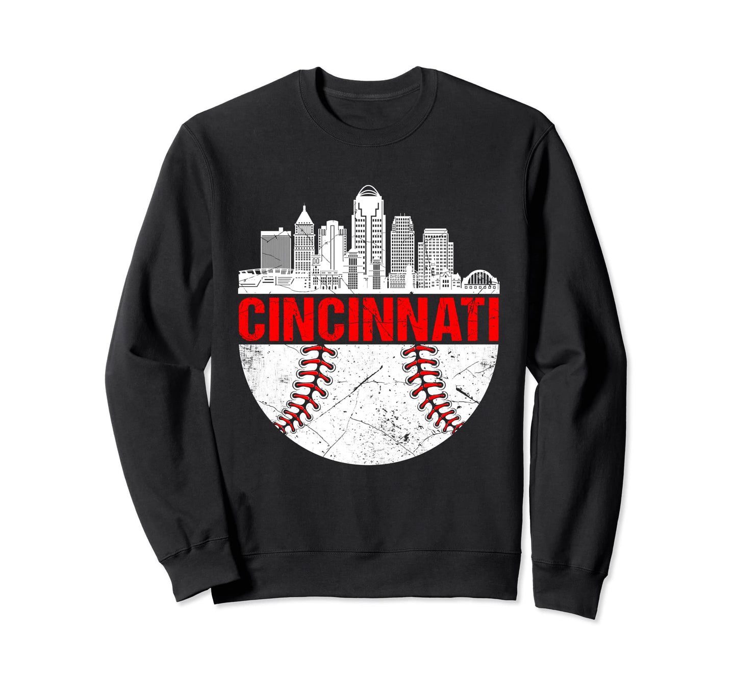 Cincinnati Baseball Distressed Sweatshirt - Minimalist Print for Adults - T-Shirt, Sweatshirt, Hoodie