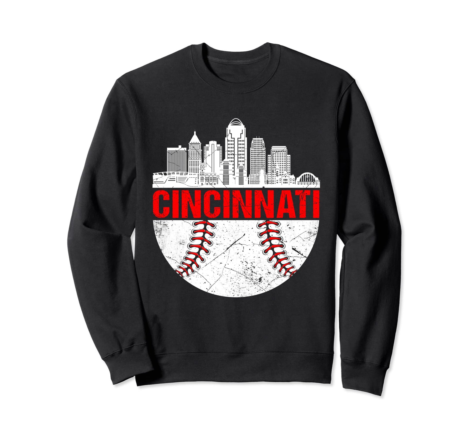 Cincinnati Baseball Distressed Sweatshirt - Minimalist Print for Adults - T-Shirt, Sweatshirt, Hoodie