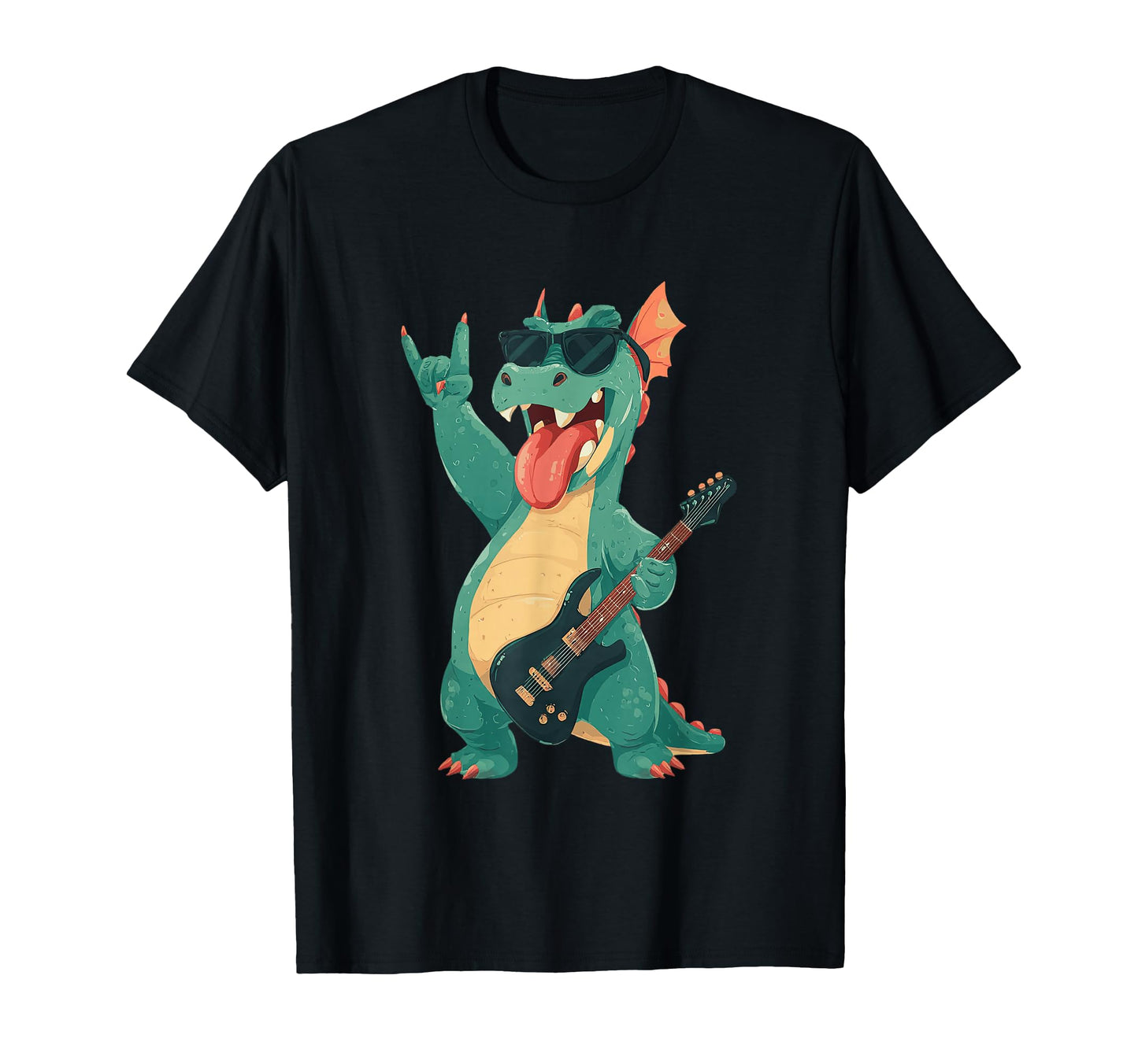 Rock Dragon Guitarist Funny Monster T-Shirt - Custom Art Print Unisex - T-Shirt, Sweatshirt, Hoodie