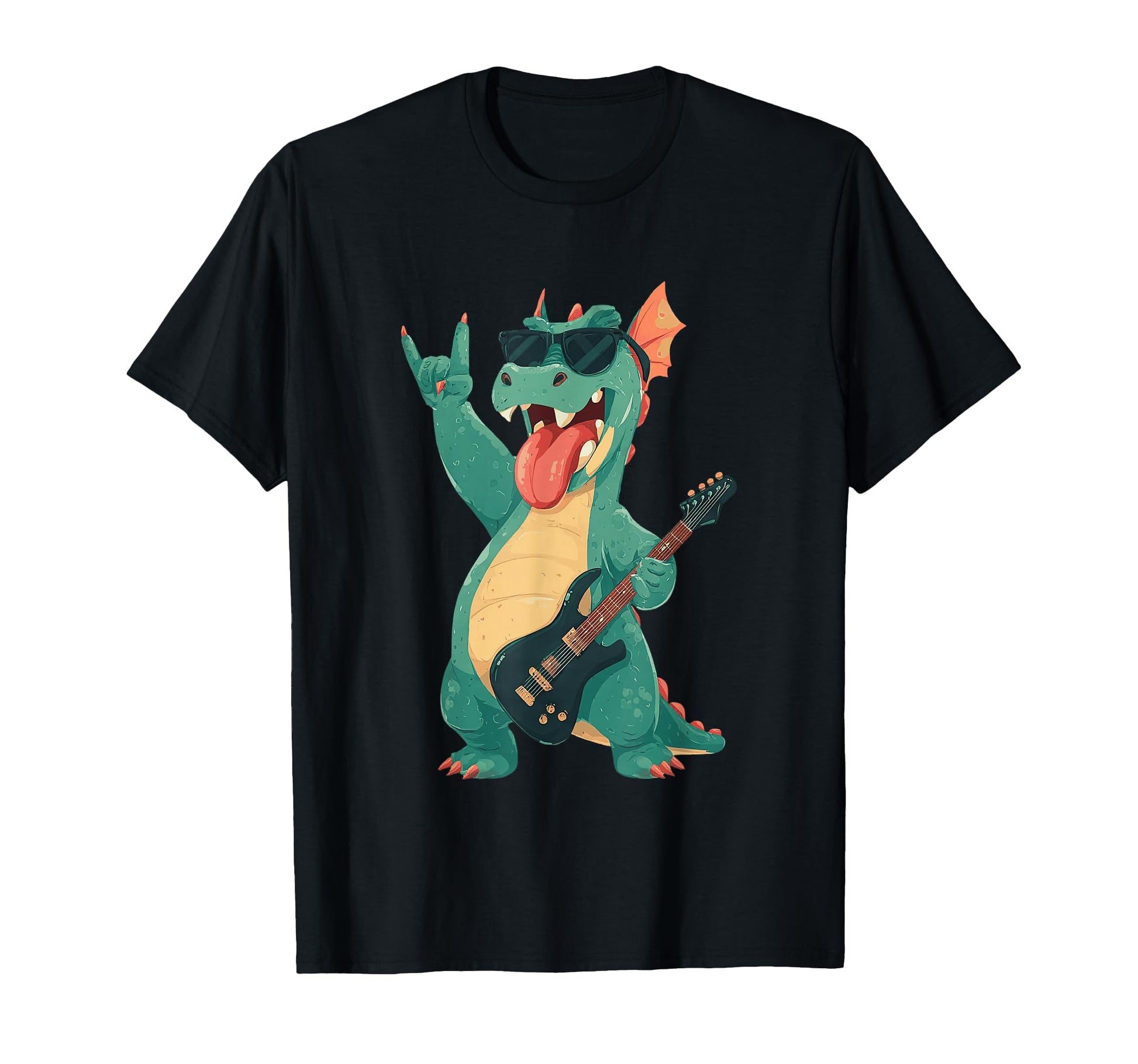 Rock Dragon Guitarist Funny Monster T-Shirt - Custom Art Print Unisex - T-Shirt, Sweatshirt, Hoodie
