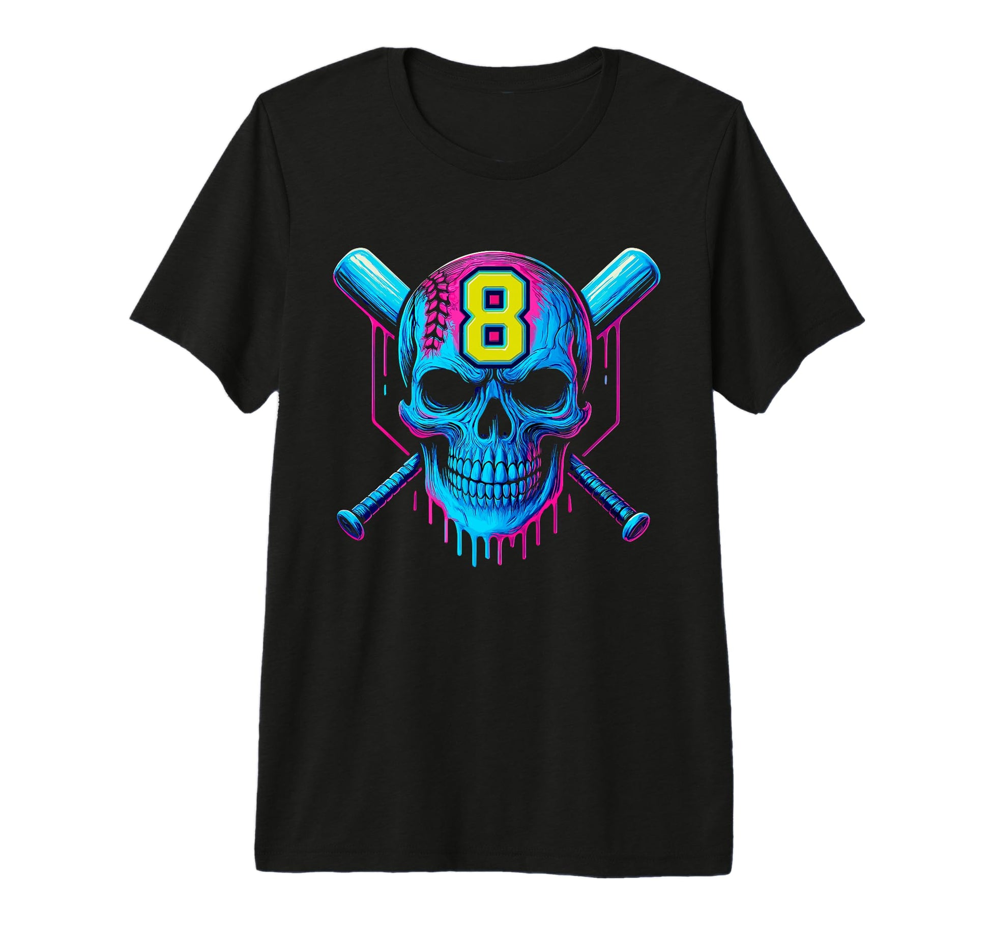 Baseball Skull Drip 8Th Birthday 8 T-Shirt - Custom Art Print for Adults - T-Shirt, Sweatshirt, Hoodie
