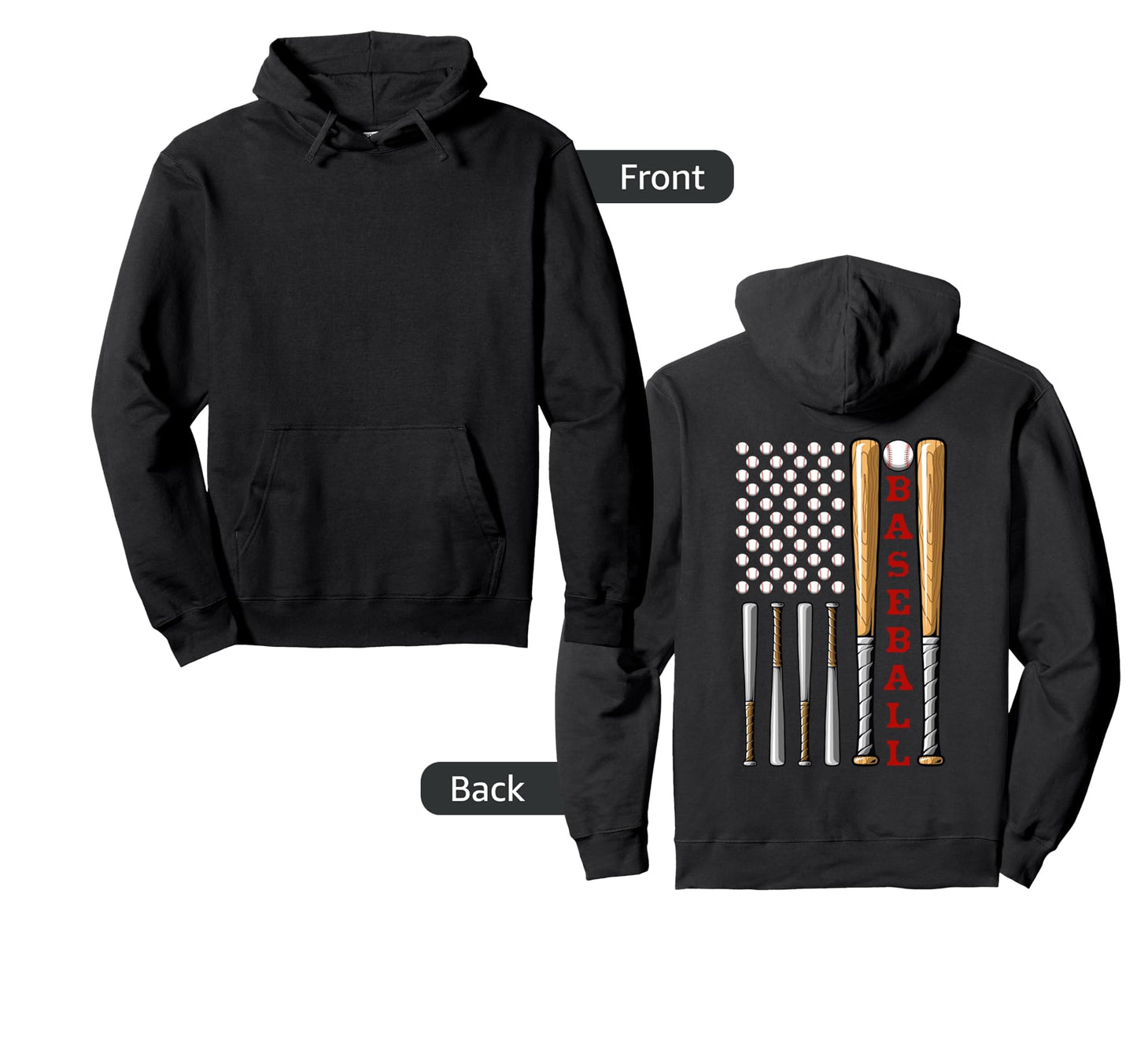 Patriotic Us American Baseball Flag Hoodie - Trendy Graphic Unisex - T-Shirt, Sweatshirt, Hoodie