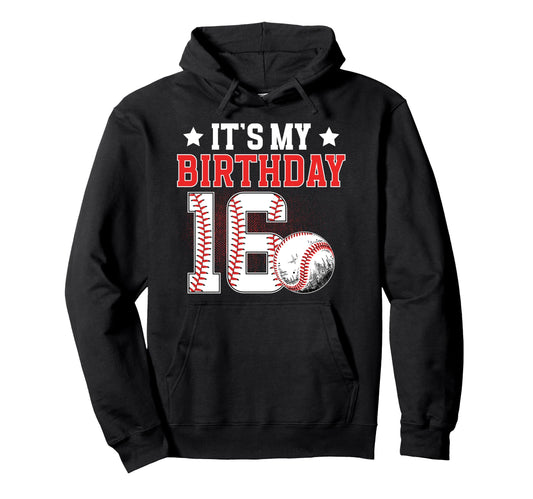 16Th Baseball Birthday Party 16 Year Hoodie - Unique Graphic for Adults - T-Shirt, Sweatshirt, Hoodie