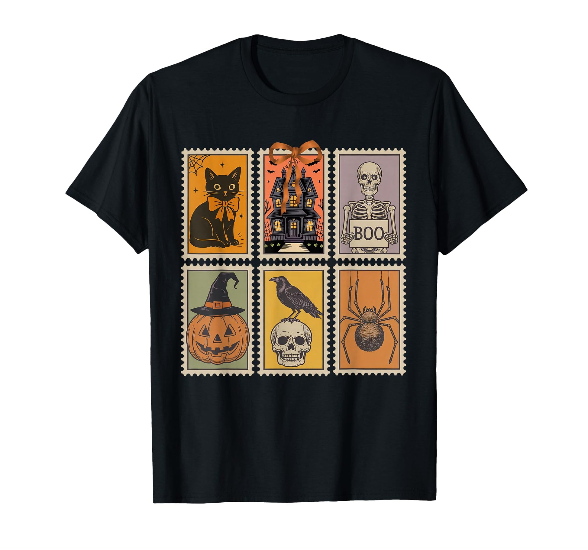 Halloween Stamp Ghost Pumpkin Cat Fall T-Shirt - Fun Novelty Design Unisex - T-Shirt, Sweatshirt, Hoodie
