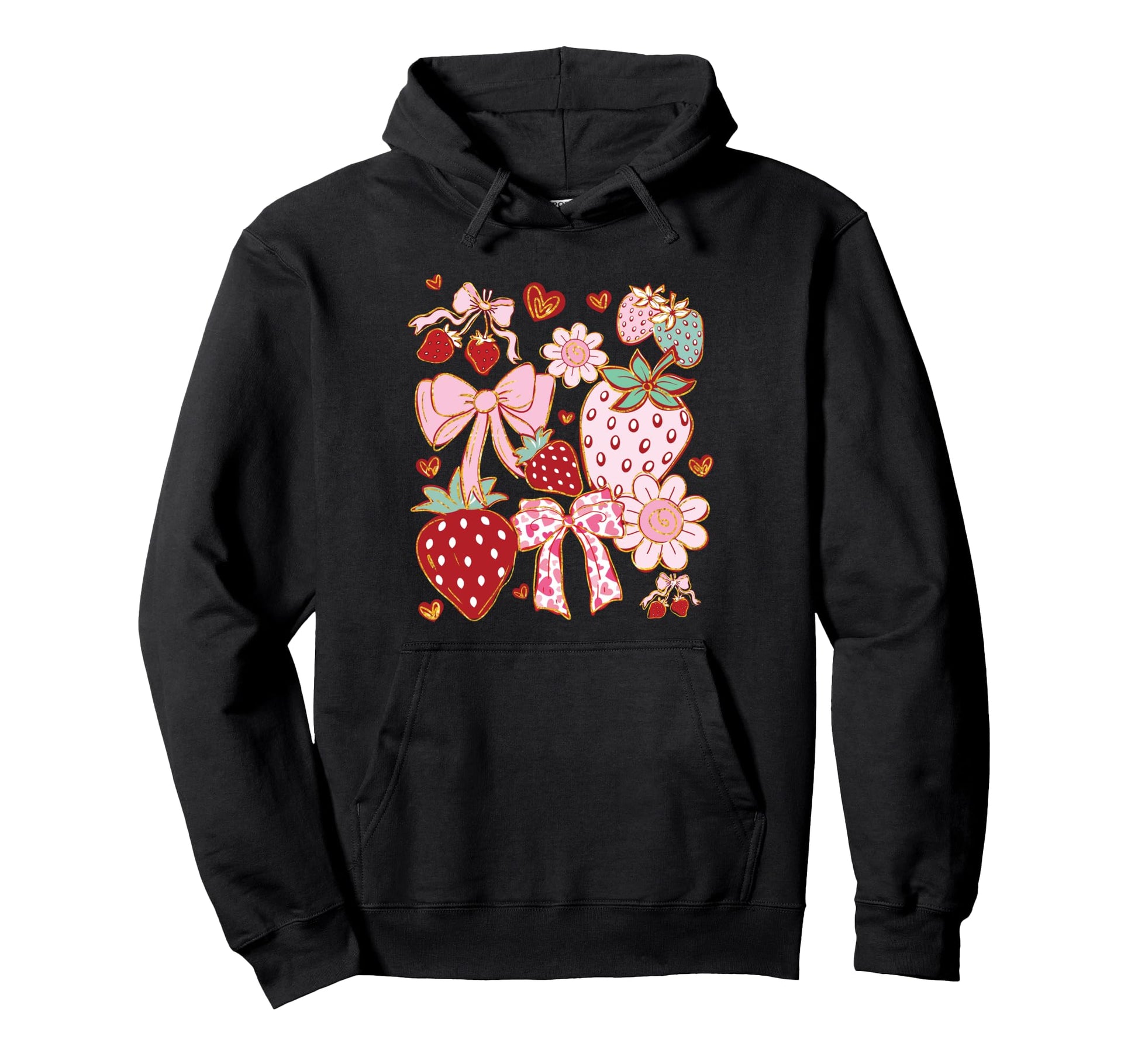 Y2K Aesthetic Strawberry Bow Heart Hoodie - Fun Novelty Design for Adults - T-Shirt, Sweatshirt, Hoodie
