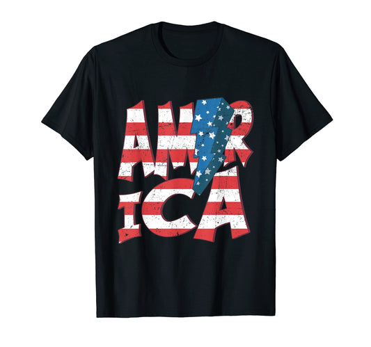 America Stripes Star Lightning Bolt T-Shirt - Trendy Graphic Unisex - T-Shirt, Sweatshirt, Hoodie