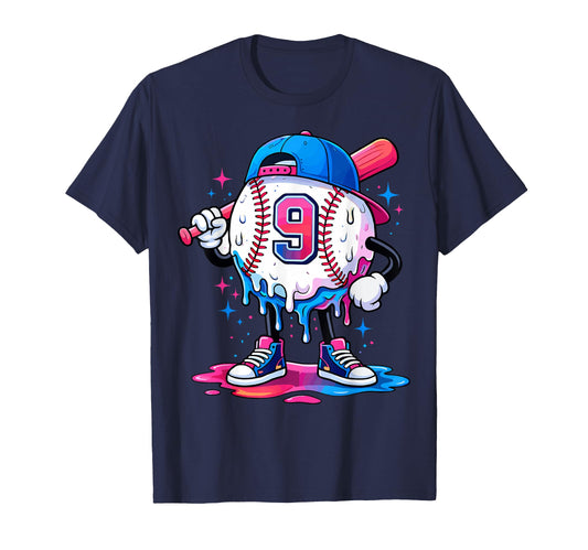 Baseball 9 Year Old Ice Cream Drip T-Shirt - Minimalist Print Men Women - T-Shirt, Sweatshirt, Hoodie