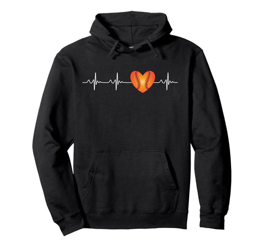 Baseball Heartbeat Line Player Fan Hoodie - Aesthetic Graphic Unisex - T-Shirt, Sweatshirt, Hoodie