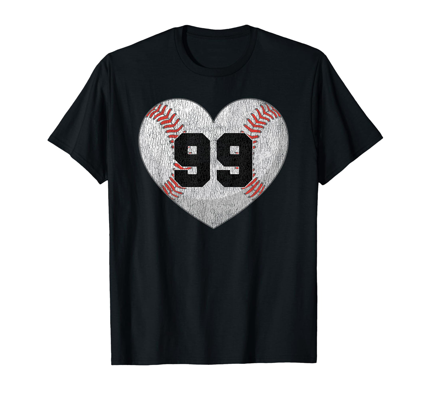 Baseball Number 99 Distressed Heart T-Shirt - Novelty Apparel for Adults - T-Shirt, Sweatshirt, Hoodie