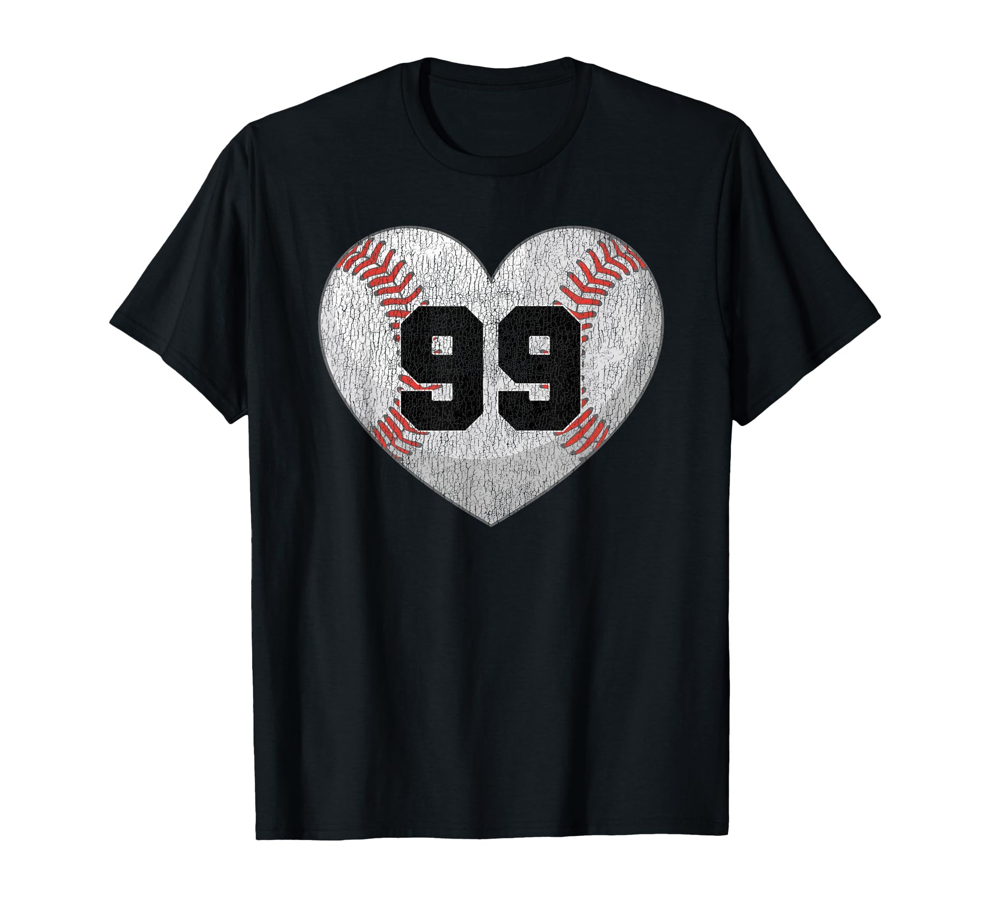 Baseball Number 99 Distressed Heart T-Shirt - Novelty Apparel for Adults - T-Shirt, Sweatshirt, Hoodie