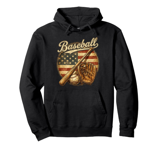 American Flag Baseball Player Bat Fan Hoodie - Fun Novelty Design Unisex - T-Shirt, Sweatshirt, Hoodie