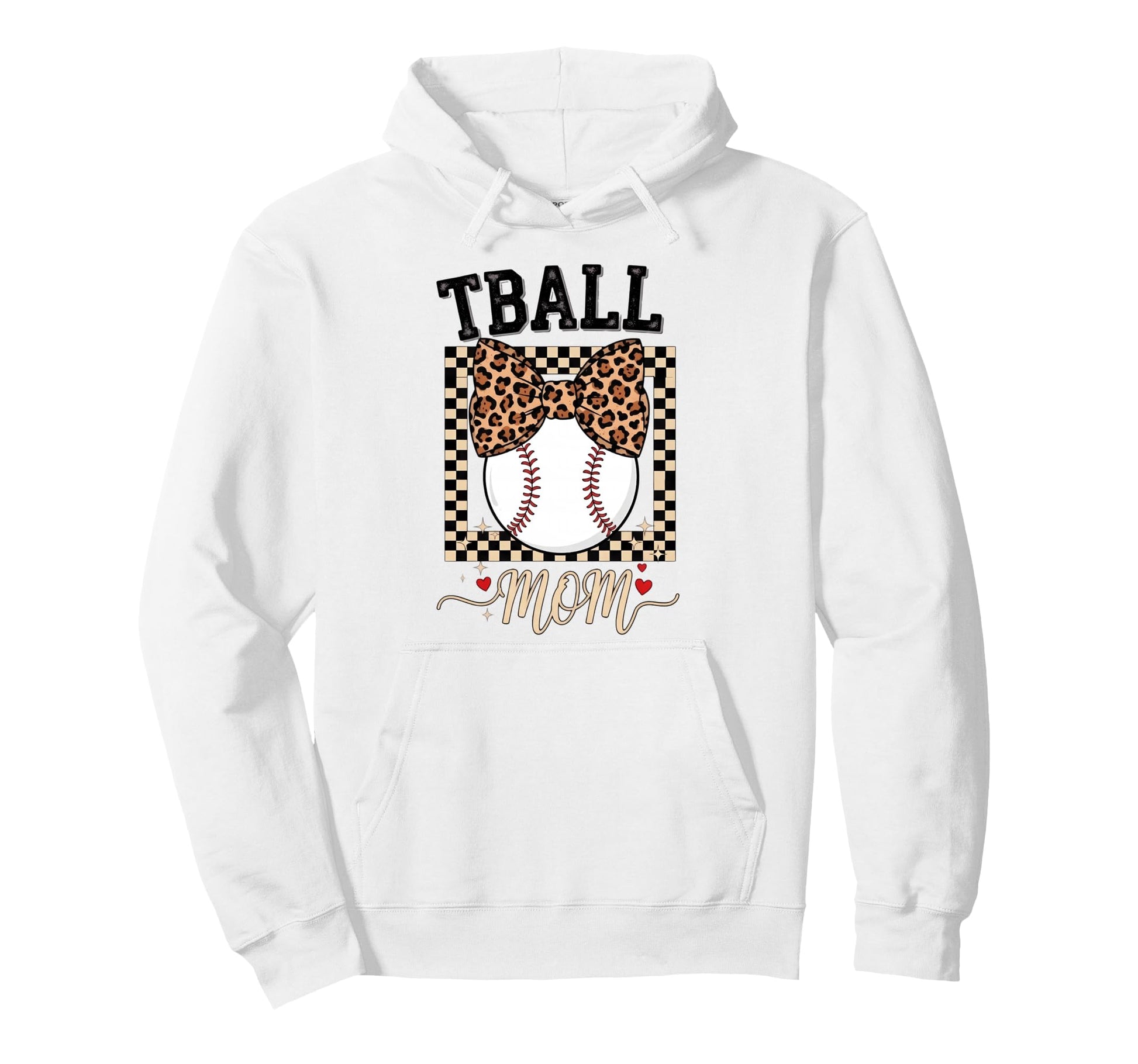 Tball Mom Leopard Bow Baseball Hoodie - Trendy Graphic Unisex - T-Shirt, Sweatshirt, Hoodie