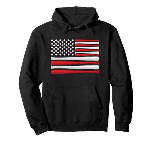 American Baseball Flag Baseball Flag Hoodie - Novelty Apparel for Adults - T-Shirt, Sweatshirt, Hoodie