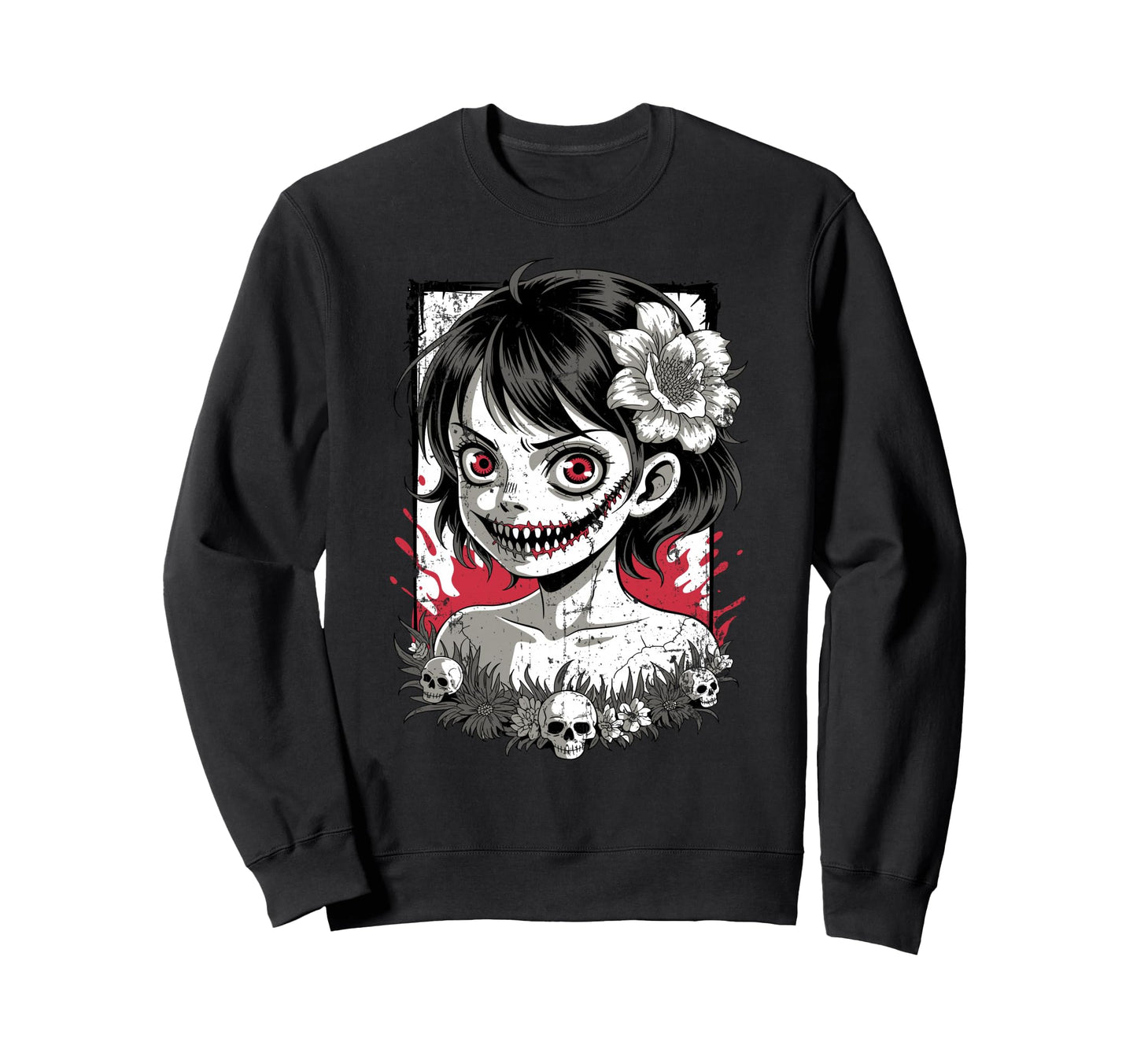 Horror Anime Goth Oni Mask Creepy Sweatshirt - Aesthetic Graphic Unisex - T-Shirt, Sweatshirt, Hoodie