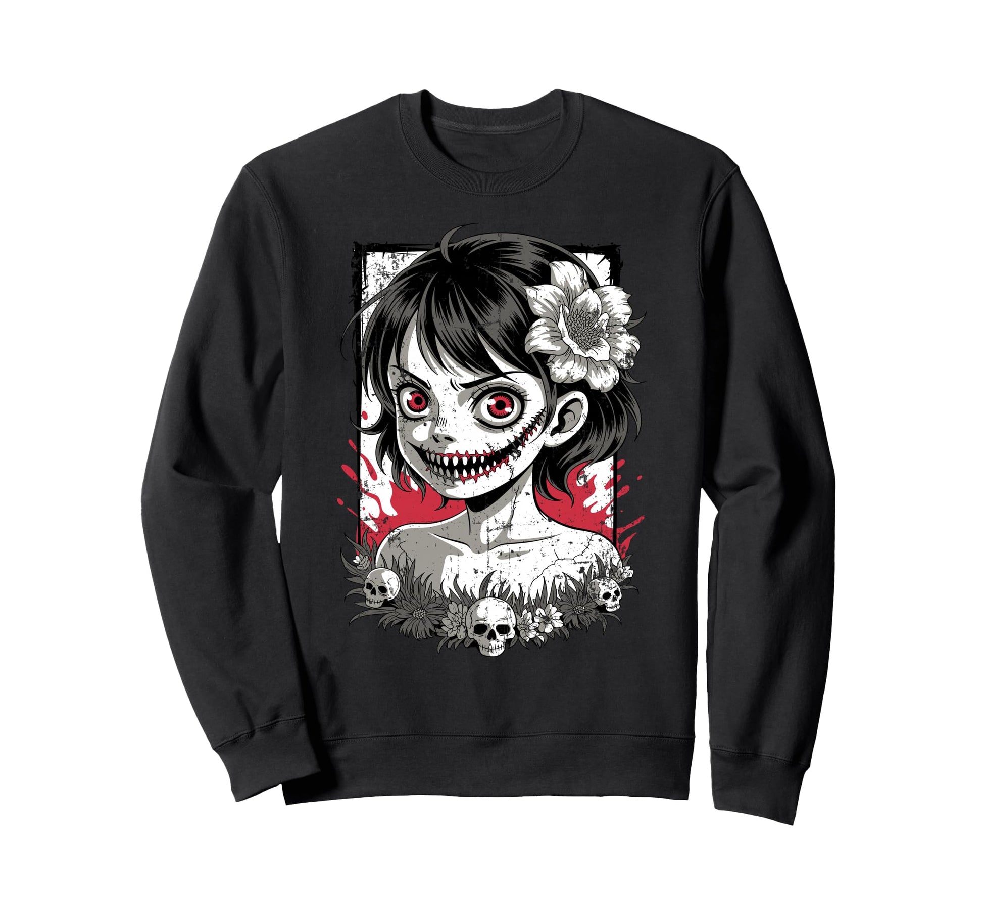 Horror Anime Goth Oni Mask Creepy Sweatshirt - Aesthetic Graphic Unisex - T-Shirt, Sweatshirt, Hoodie