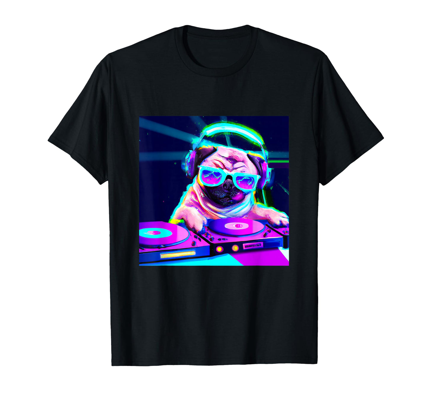 Pug Dj Vaporwave Aesthetic Dog T-Shirt - Custom Art Print for Adults - T-Shirt, Sweatshirt, Hoodie