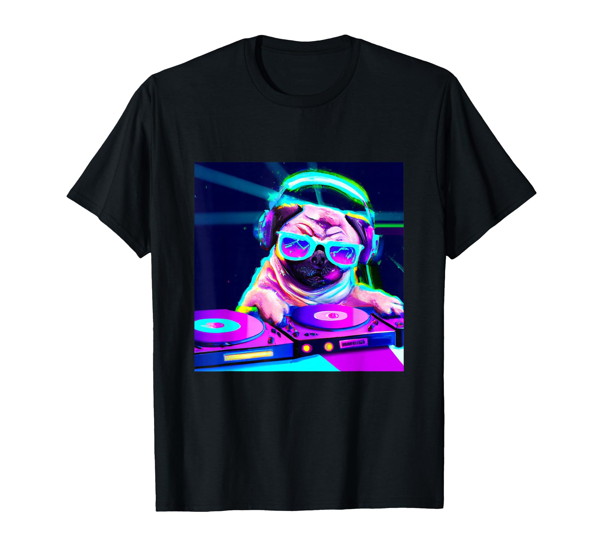 Pug Dj Vaporwave Aesthetic Dog T-Shirt - Custom Art Print for Adults - T-Shirt, Sweatshirt, Hoodie