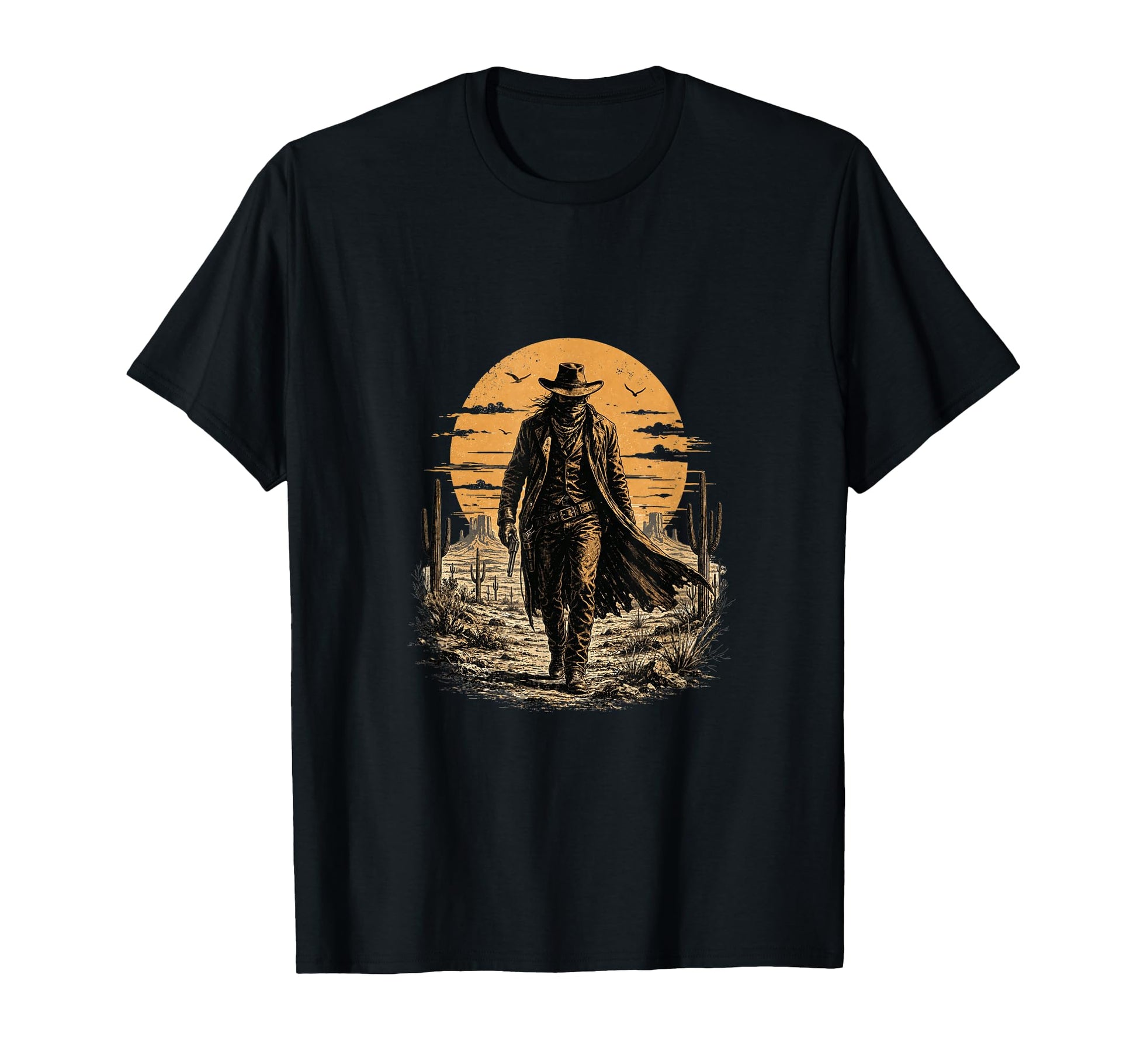 Desert Outlaw Cowboy Sunset Western T-Shirt - Minimalist Print Men Women - T-Shirt, Sweatshirt, Hoodie