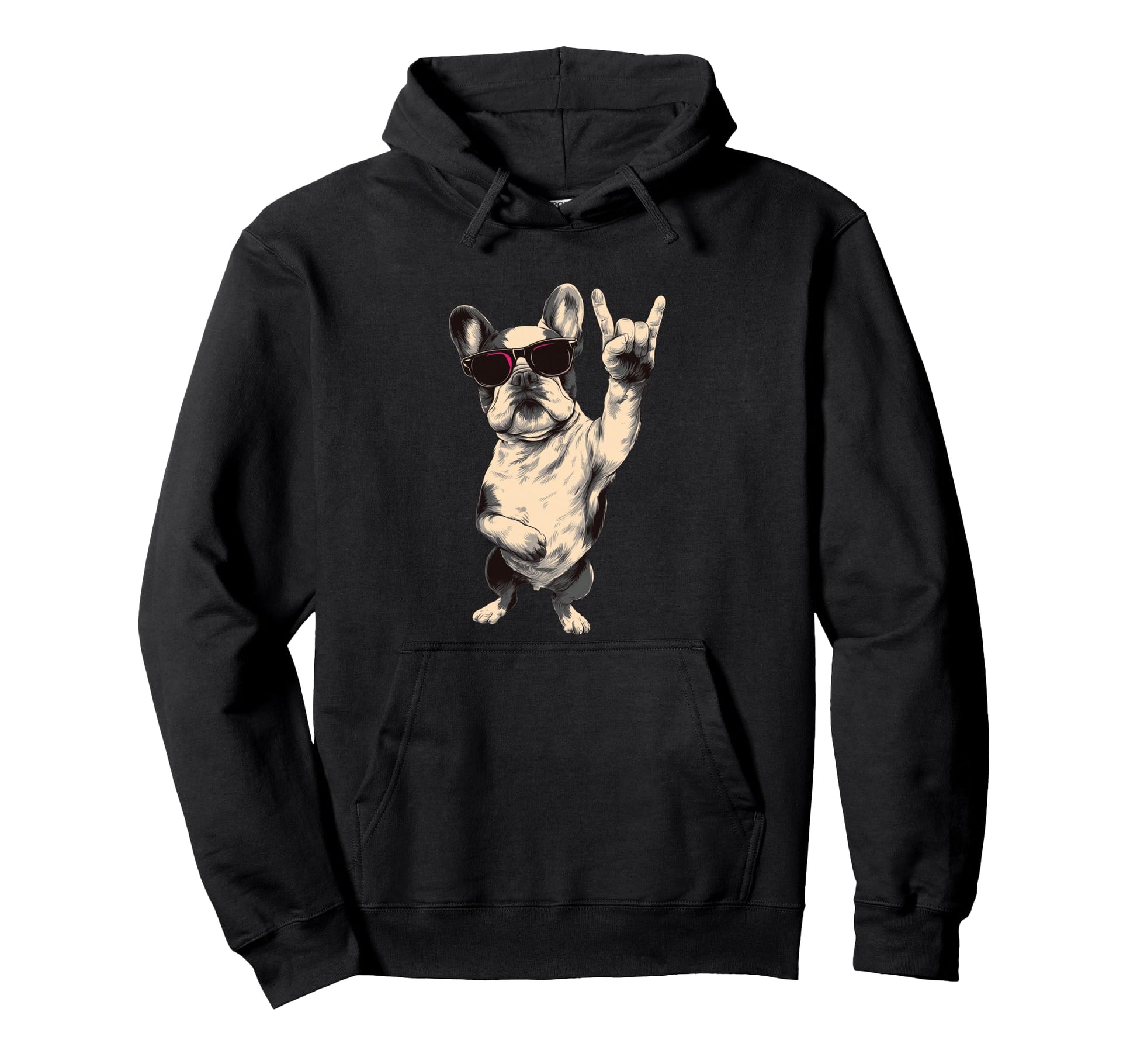 French Bulldog Rock Hand Sign Punk Dog Hoodie - Novelty Apparel Unisex - T-Shirt, Sweatshirt, Hoodie