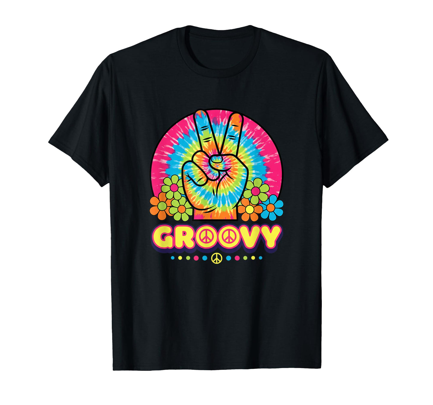 Groovy Peace Hand Tie Dye 1960S Hippie T-Shirt - Unique Graphic Men Women - T-Shirt, Sweatshirt, Hoodie