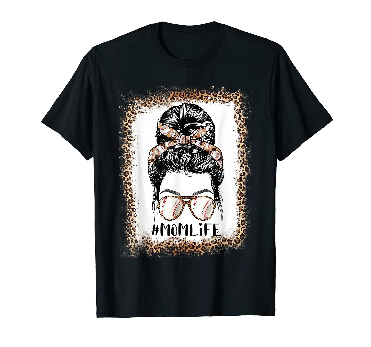 Messy Bun Baseball Mom Leopard T-Shirt - Casual Everyday Wear Men Women - T-Shirt, Sweatshirt, Hoodie