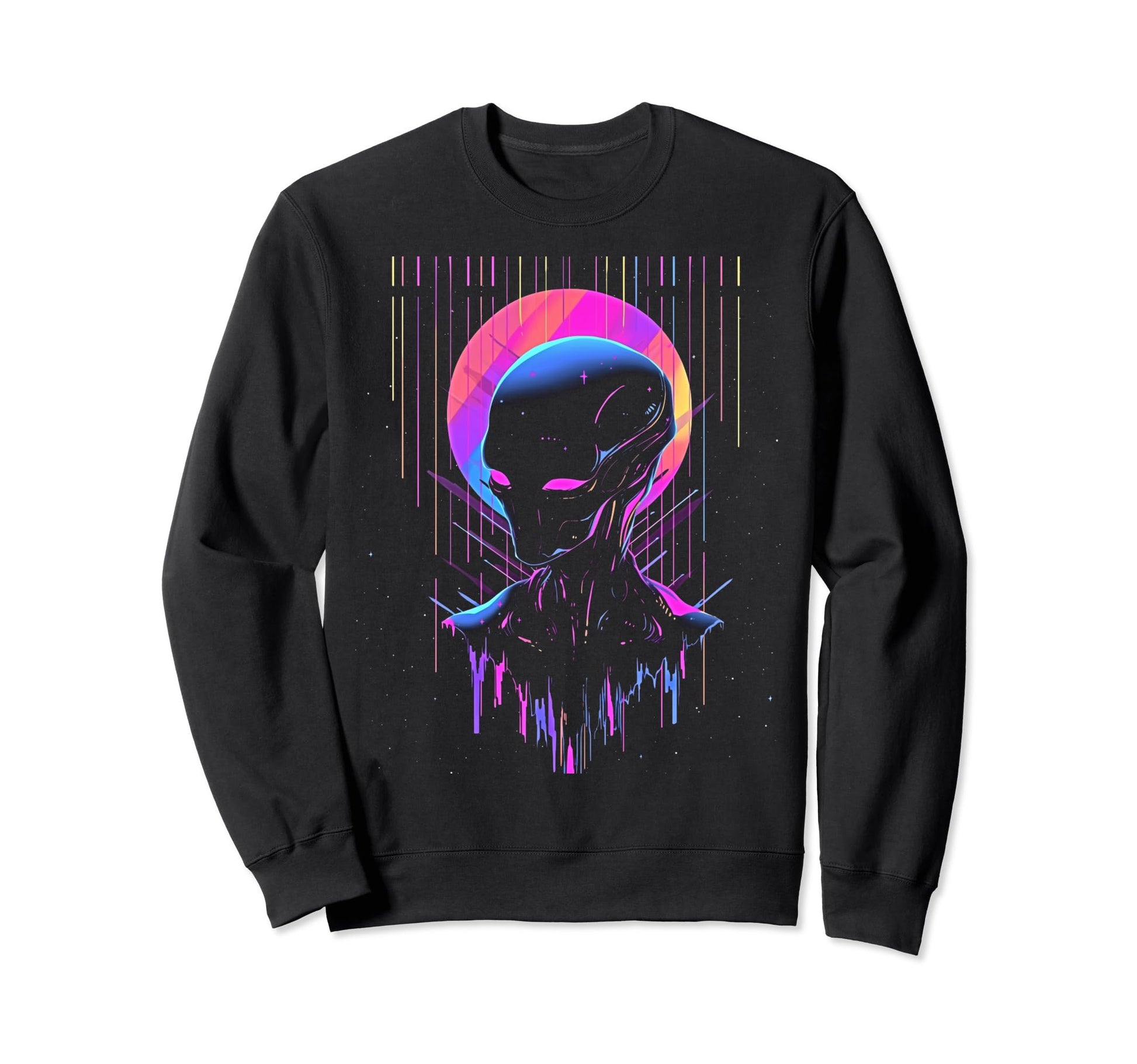Synthwave Alien Cyberpunk 80S Sci Sweatshirt - Custom Art Print Men Women - T-Shirt, Sweatshirt, Hoodie