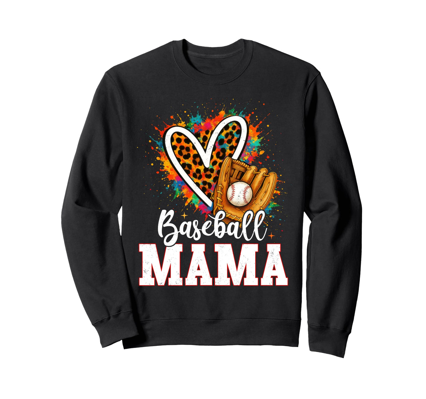 Baseball Mama Mom Leopard Heart Colorful Sweatshirt - Unique Graphic Unisex - T-Shirt, Sweatshirt, Hoodie