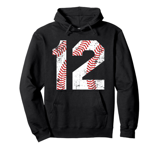 Baseball 12 Jersey Number Hoodie - Casual Everyday Wear Unisex - T-Shirt, Sweatshirt, Hoodie