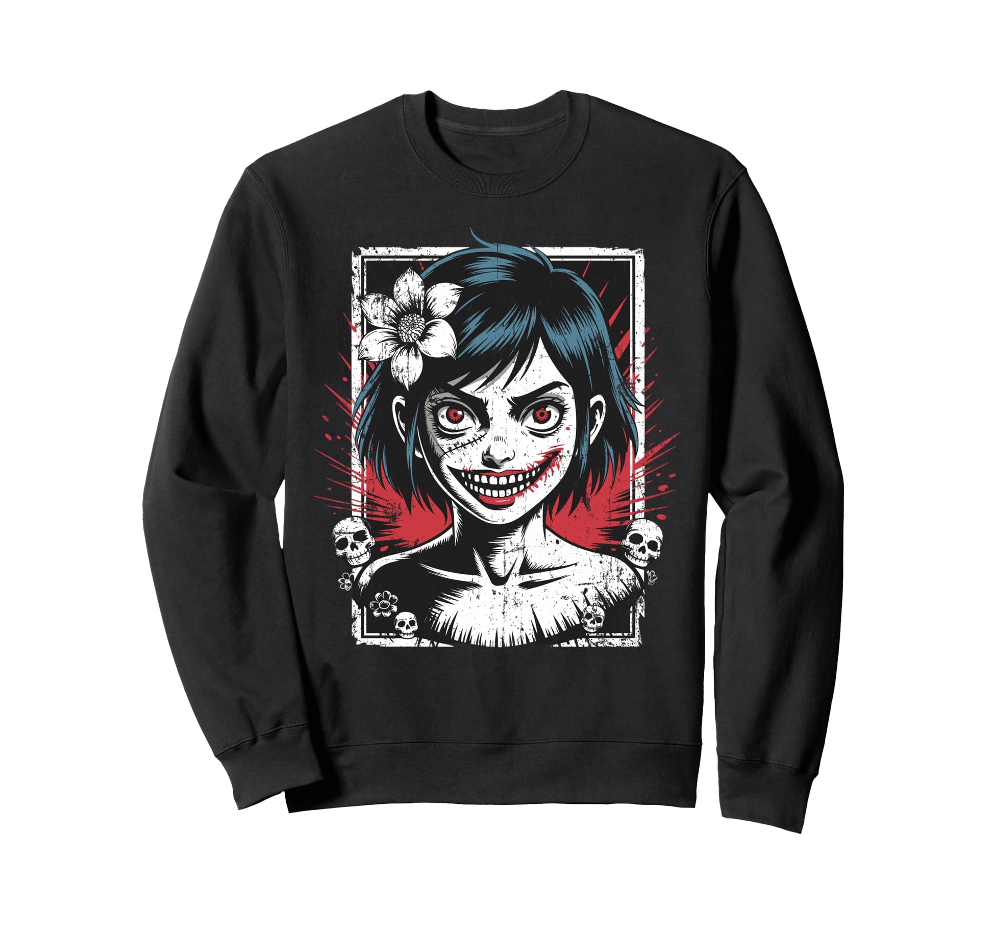 Horror Anime Goth Creepy Japanese Sweatshirt - Novelty Apparel for Adults - T-Shirt, Sweatshirt, Hoodie