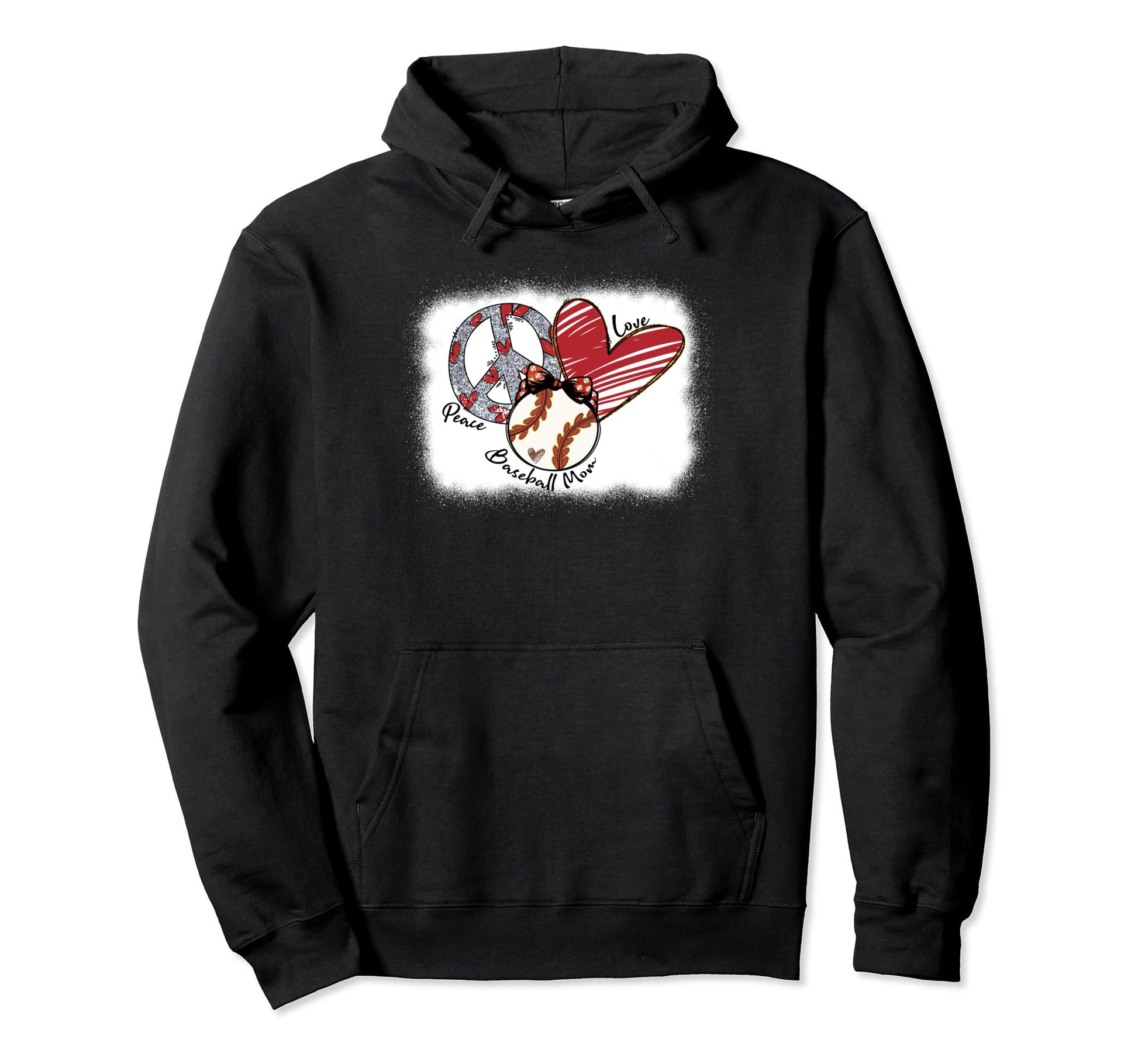 Peace Love Baseball Mom Mommy Funny Hoodie - Graphic Print Men Women - T-Shirt, Sweatshirt, Hoodie