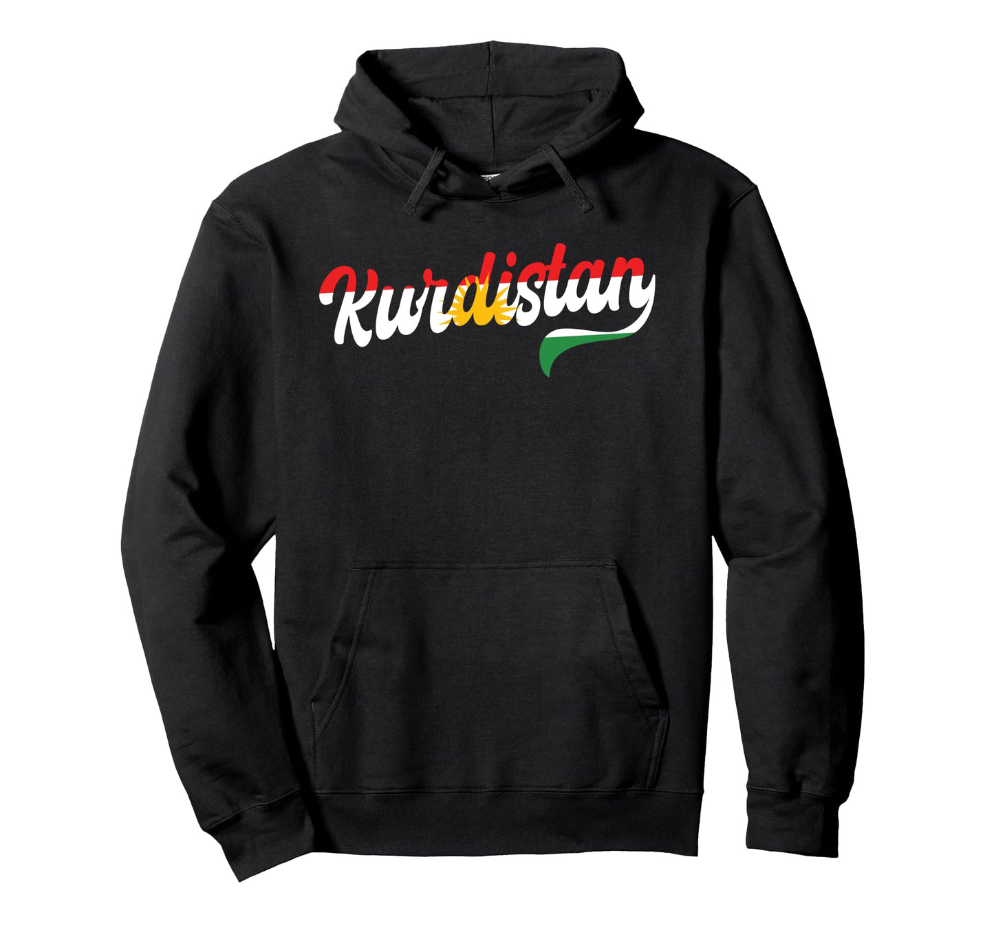 Kurdistan Script Kurdish Flag Typography Hoodie - Unique Graphic Men Women - T-Shirt, Sweatshirt, Hoodie