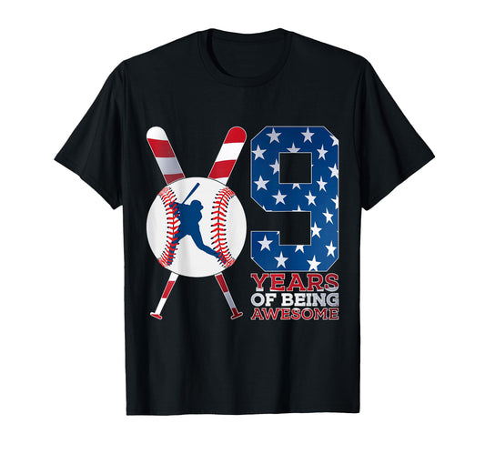 9 Years Being Awesome Baseball 9Th T-Shirt - Custom Art Print Unisex - T-Shirt, Sweatshirt, Hoodie