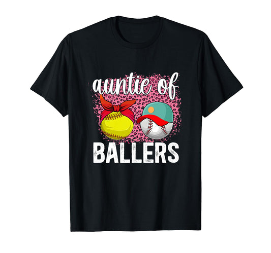 Auntie Ballers Leopard Softball T-Shirt - Custom Art Print Men Women - T-Shirt, Sweatshirt, Hoodie