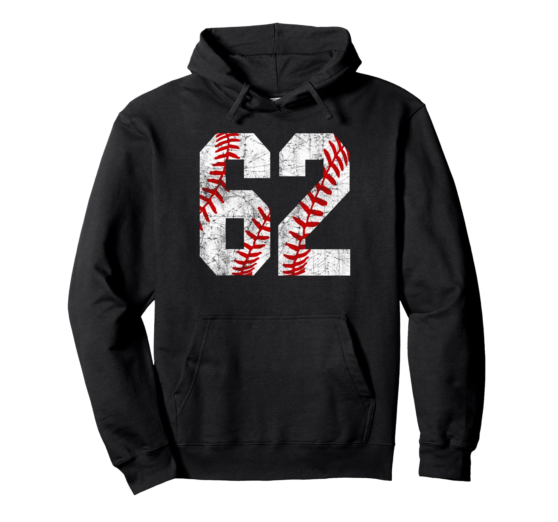 Distressed Baseball Number 62 Jersey Hoodie - Minimalist Print for Adults - T-Shirt, Sweatshirt, Hoodie