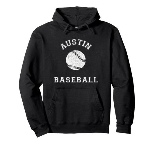 Austin Baseball Distressed Hoodie - Casual Everyday Wear Unisex - T-Shirt, Sweatshirt, Hoodie