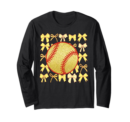 Baseball Bow Ribbon Softball Sweatshirt - Minimalist Print Men Women - T-Shirt, Sweatshirt, Hoodie